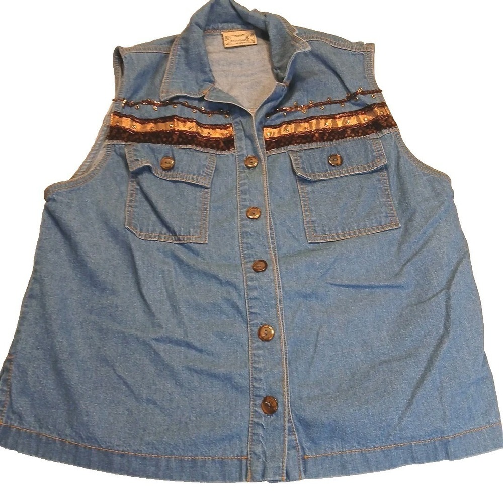 Denim Vest Womens Size 6 Embellished Cowgirl Rodeo Y2K Festival Western